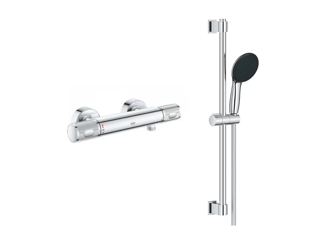 Mitigeur douche thermostatique mural Precision Feel + Ensemble de douche 2 jets avec barre Vitalio Start 100 GROHE Chrome