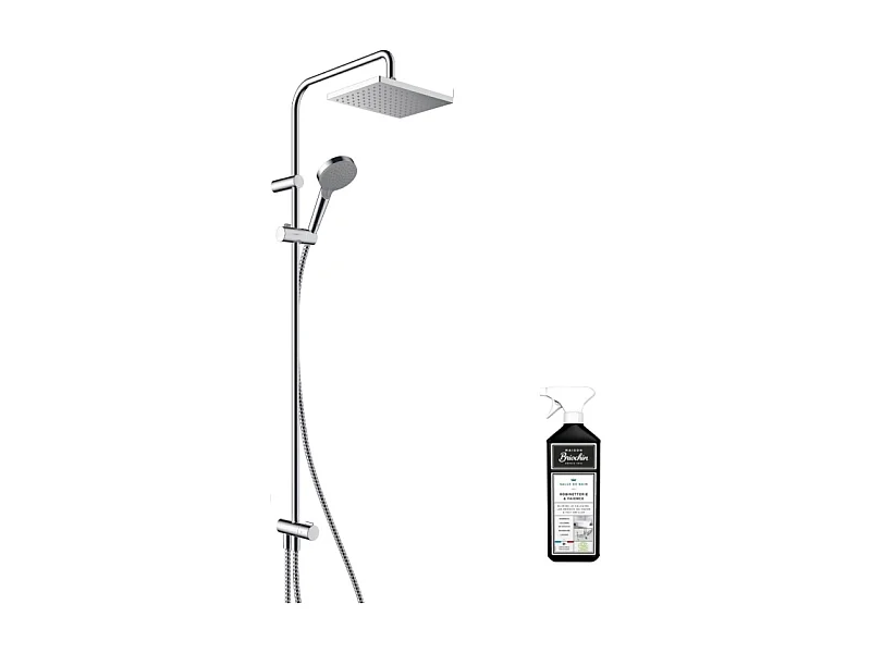 Colonne de douche ou bain douche sans mitigeur HANSGROHE Vernis Shape 230 chromée + nettoyant Briochin