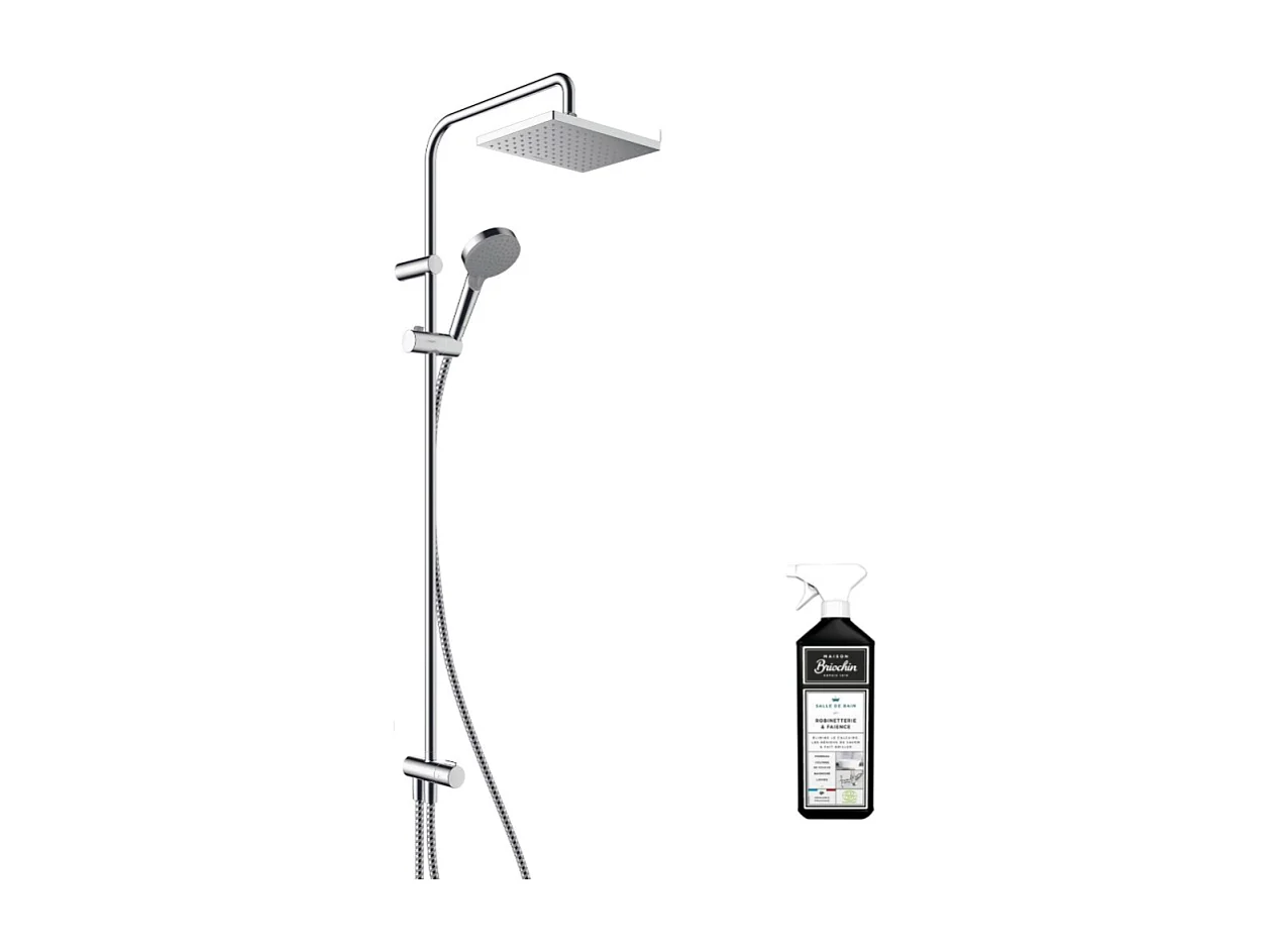 Colonne de douche ou bain douche sans mitigeur HANSGROHE Vernis Shape 230 chromée + nettoyant Briochin