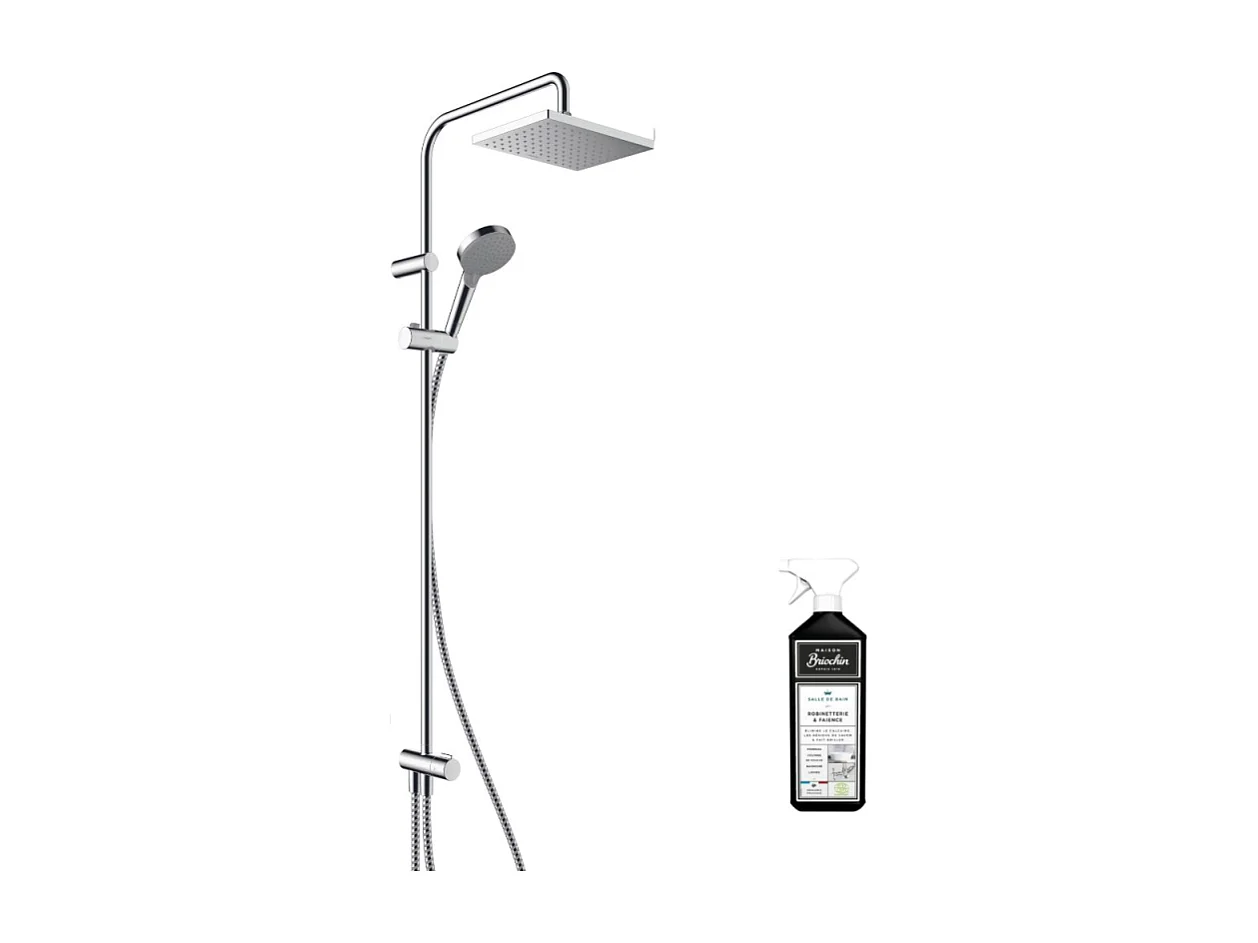 Colonne de douche ou bain douche sans mitigeur HANSGROHE Vernis Shape 230 chromée + nettoyant Briochin