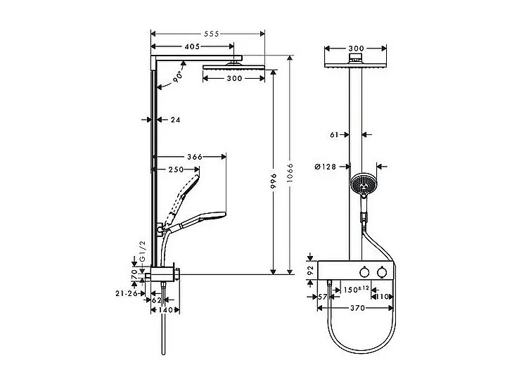Colonne de douche thermostatique HANSGROHE Raindance E 300 EcoSmart avec mitigeur 35 cm chromé