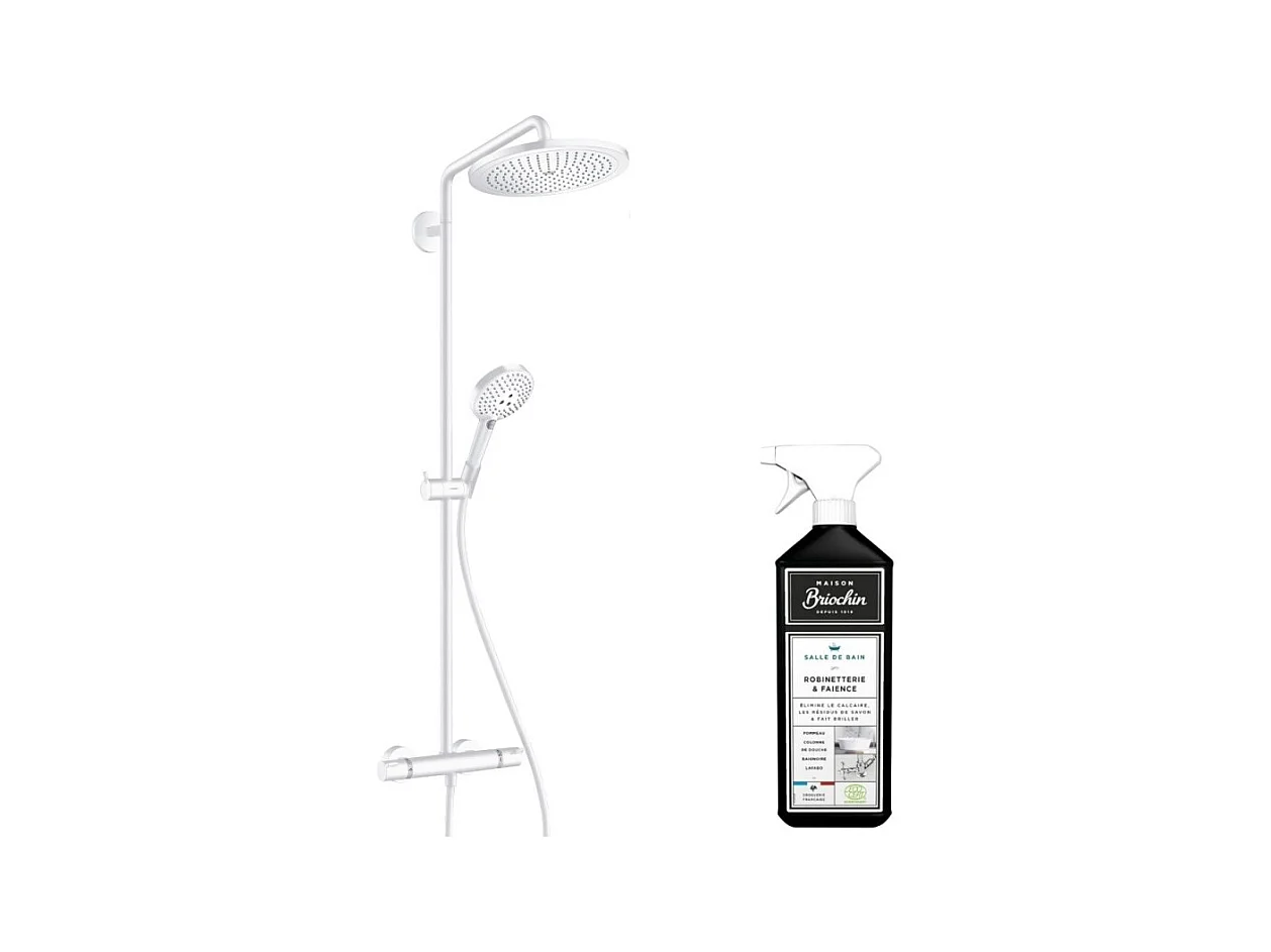 Colonne de douche thermostatique HANSGROHE Croma Select S 280 EcoSmart blanc mat + nettoyant Briochin