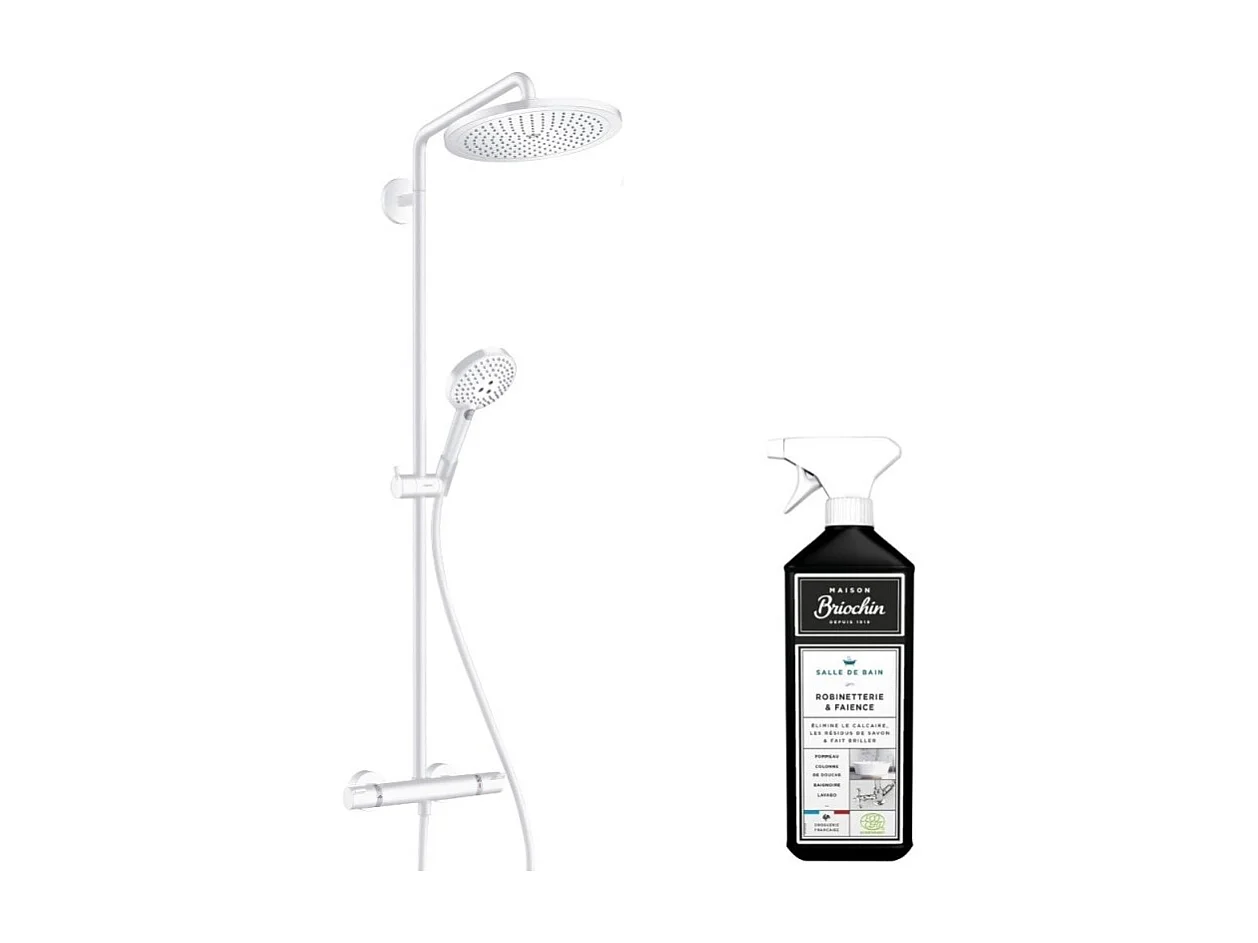Colonne de douche thermostatique HANSGROHE Croma Select S 280 EcoSmart blanc mat + nettoyant Briochin