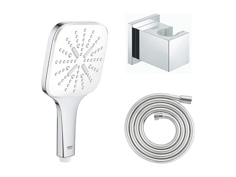 GROHE Douchette 3 jets Vitalio Smartactive chrome carré avec flexible 200 et support carré