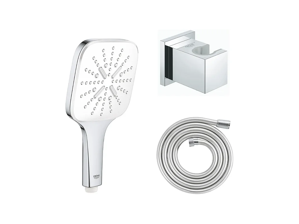 GROHE Douchette 3 jets Vitalio Smartactive chrome carré avec flexible 200 et support carré
