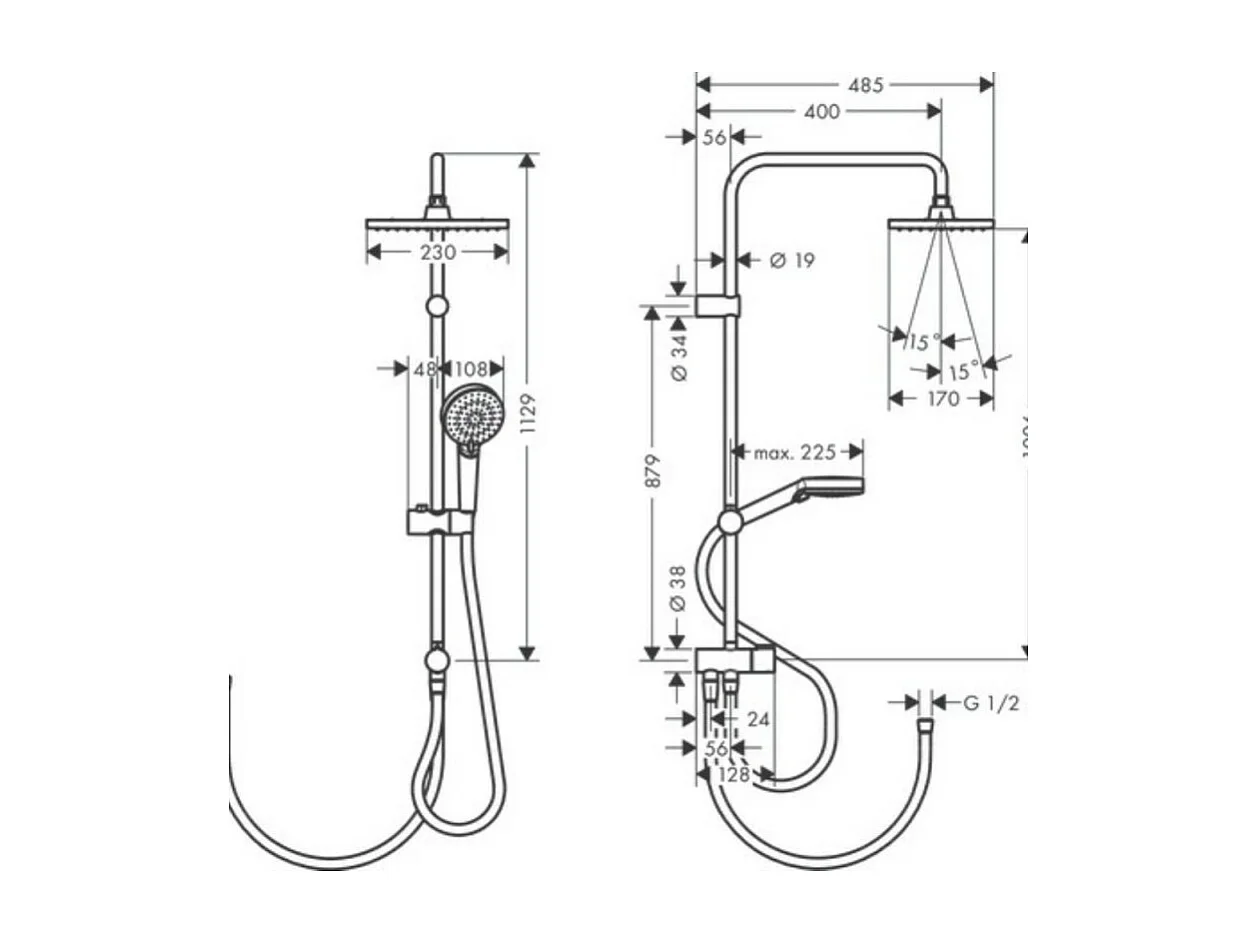 Colonne de douche ou bain douche sans mitigeur HANSGROHE Vernis Shape 230 chromé