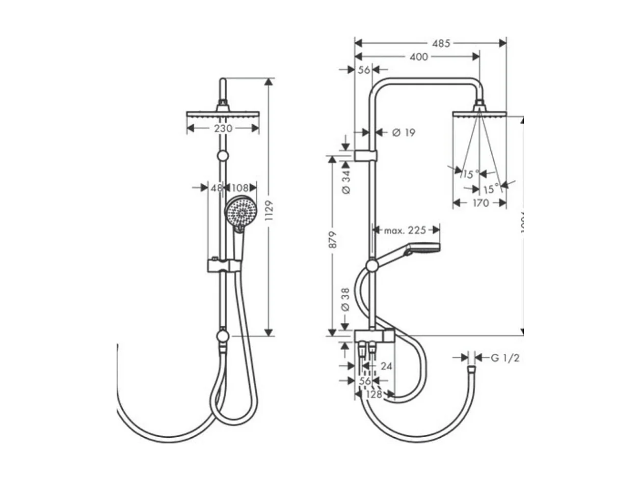 Colonne de douche ou bain douche sans mitigeur HANSGROHE Vernis Shape 230 chromé