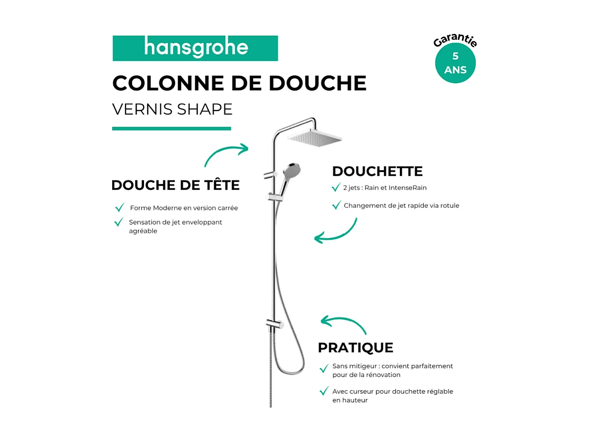 Columna de ducha o ducha de baño sin mezclador HANSGROHE Vernis Shape 230 cromo
