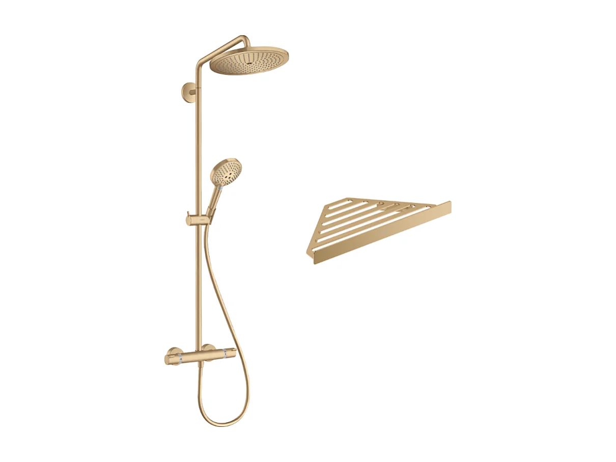 Colonne de douche thermostatique HANSGROHE Croma Select S 280 bronze brossé + tablette AddStoris