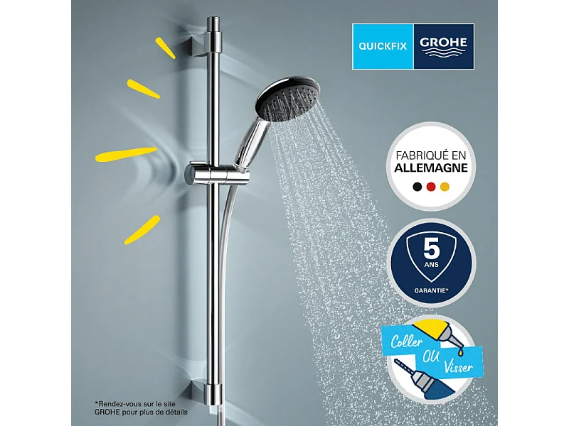 Pommeau de douche GROHE Quickfix Vitalio Start 110 2 jets avec barre + nettoyant GrohClean