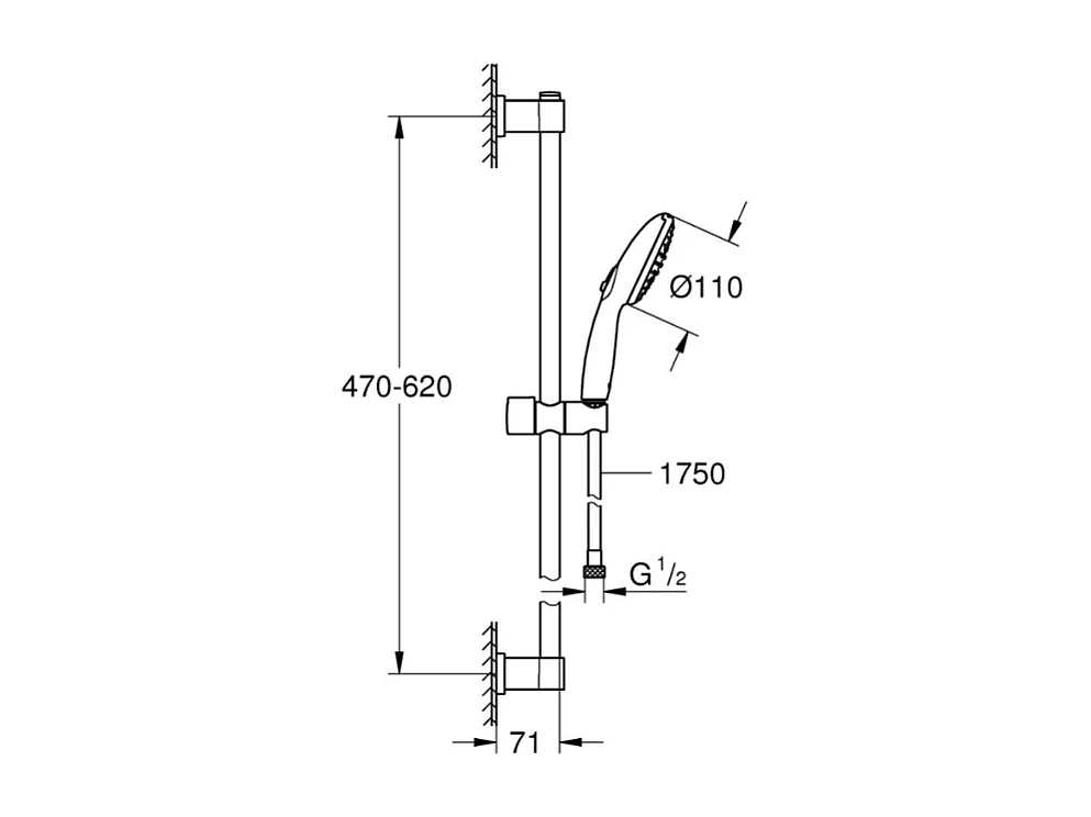 Pommeau de douche GROHE Quickfix Vitalio Start 110 2 jets avec barre + nettoyant GrohClean