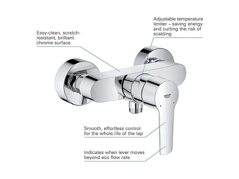 Pack mitigeur douche mécanique GROHE Start 2021 + ensemble de douche 2 jets GROHE Vitalio Start avec barre chromé