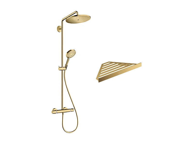 Colonne de douche thermostatique HANSGROHE Croma Select S 280 aspect doré poli + tablette AddStoris