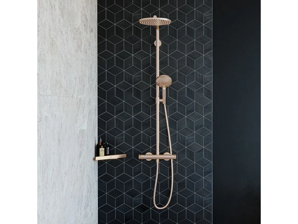 Colonne de douche thermostatique HANSGROHE Croma Select S 280 aspect doré poli + tablette AddStoris