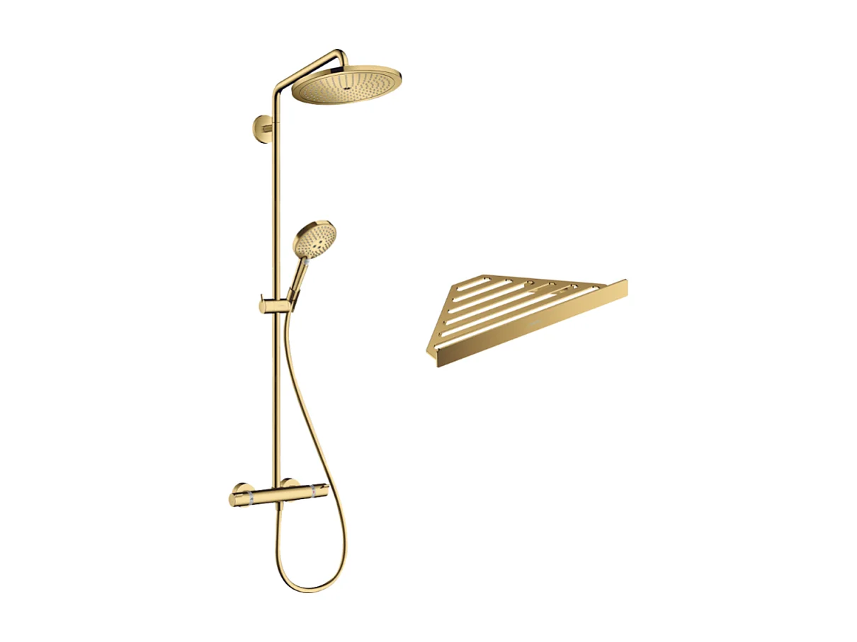 Colonne de douche thermostatique HANSGROHE Croma Select S 280 aspect doré poli + tablette AddStoris