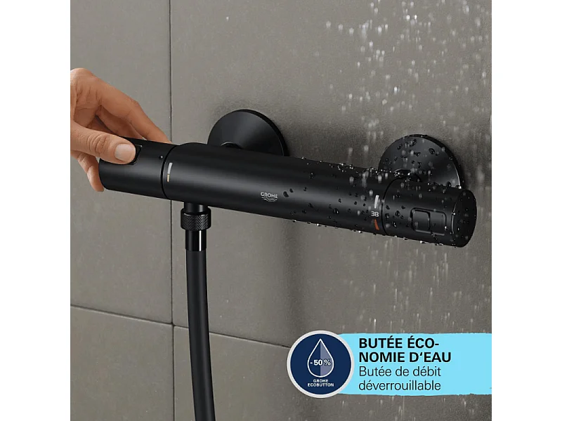 Mitigeur de douche thermostatique GROHE Precision Start noir mat + nettoyant