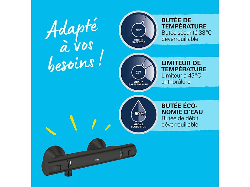 Mitigeur de douche thermostatique GROHE Precision Start noir mat + nettoyant