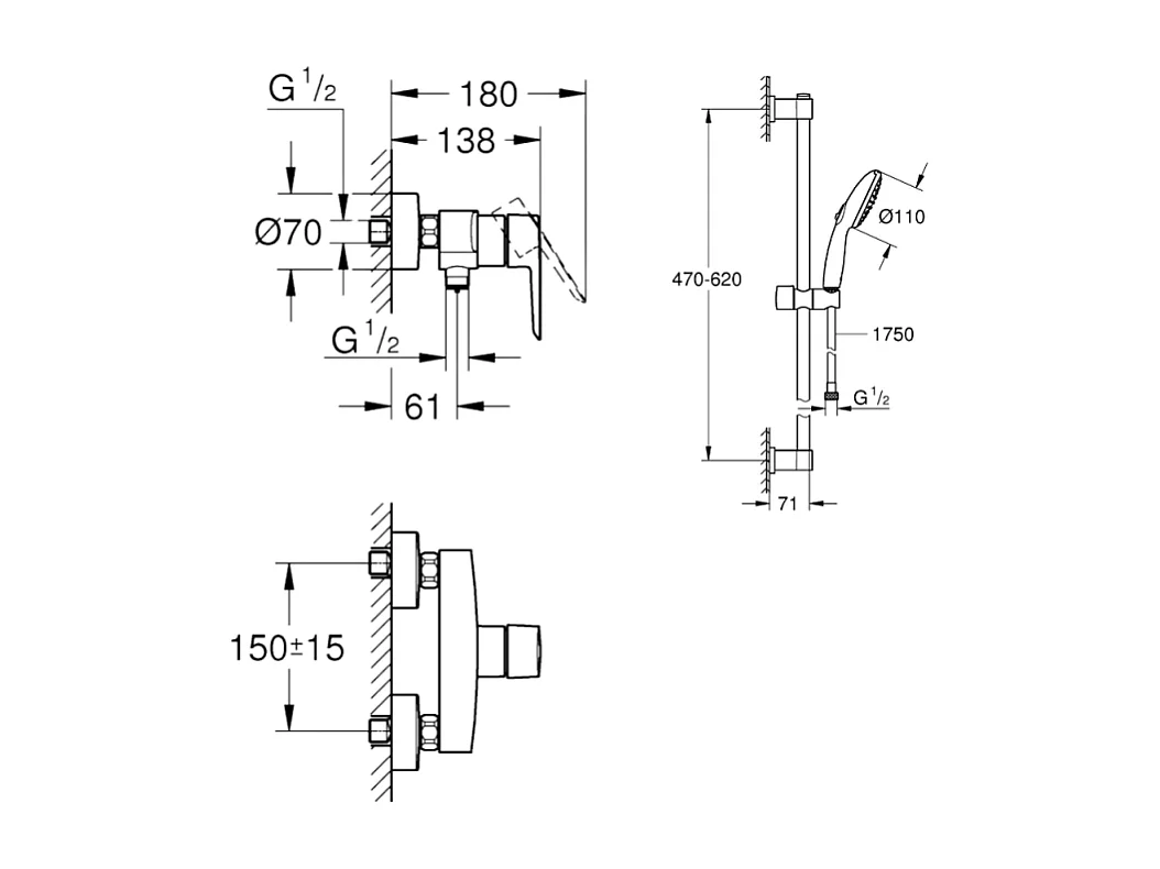 Pack mitigeur de douche Grohe Start 2021 avec ensemble de douche 2 jets GROHE chromé
