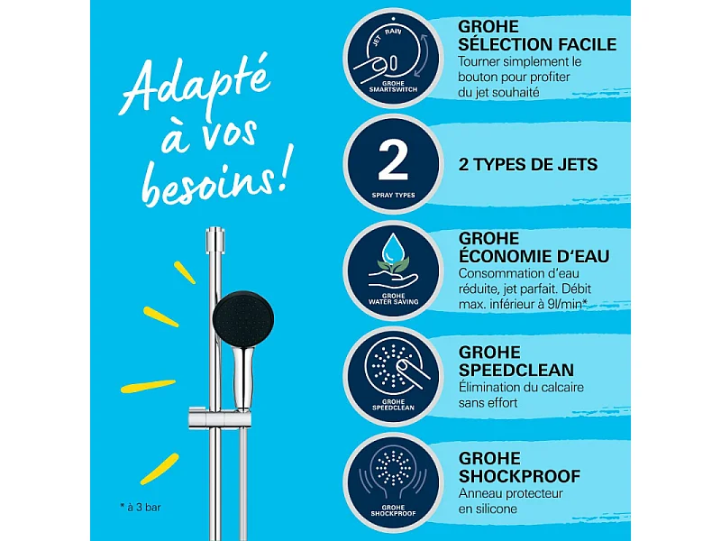 Pack mitigeur de douche Grohe Start 2021 avec ensemble de douche 2 jets GROHE chromé