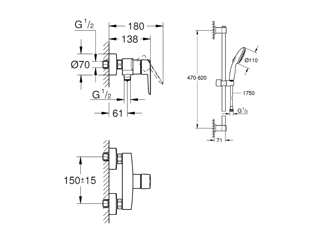Pack mitigeur de douche Grohe Start 2021 avec ensemble de douche 2 jets GROHE chromé