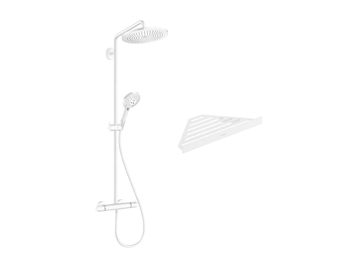 Colonne de douche thermostatique HANSGROHE Croma Select S 280 blanc mat + tablette AddStoris
