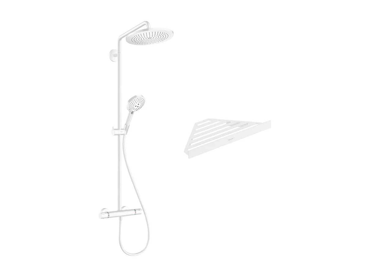 Colonne de douche thermostatique HANSGROHE Croma Select S 280 blanc mat + tablette AddStori