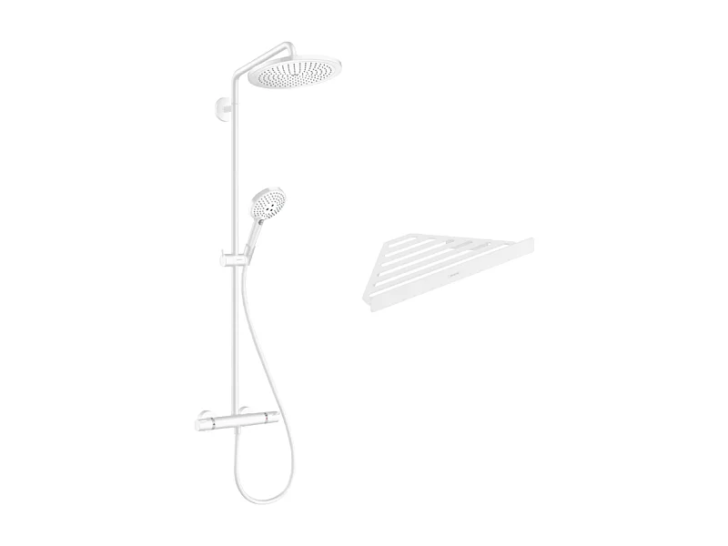 Colonne de douche thermostatique HANSGROHE Croma Select S 280 blanc mat + tablette AddStoris