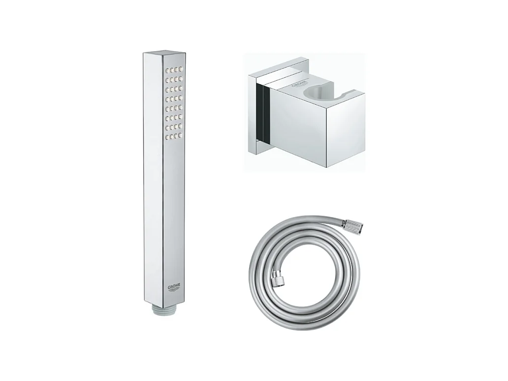 GROHE Douchette Vitalio Joy Cube avec flexible Twistfree VitalioFlex Comfort 1750 chromé + support mural cube Euphoria