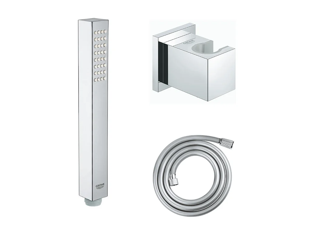 GROHE Douchette Vitalio Joy Cube avec flexible Twistfree VitalioFlex Comfort 1750 chromé + support mural cube Euphoria