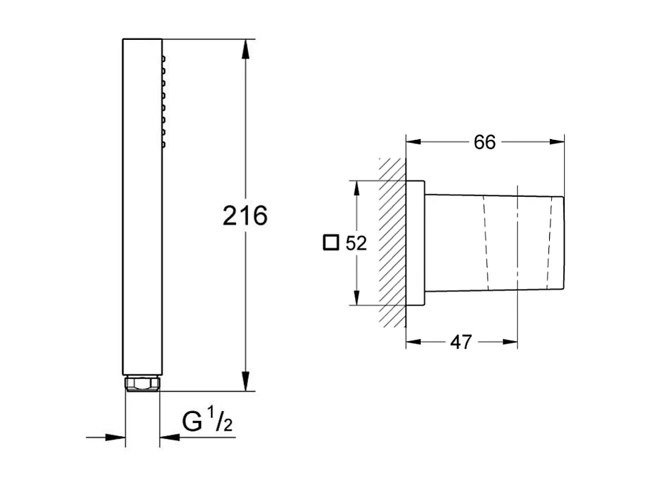 Douchette GROHE Vitalio Joy Cube Stick Douchette 1 jet avec flexible1750 + support mural cube