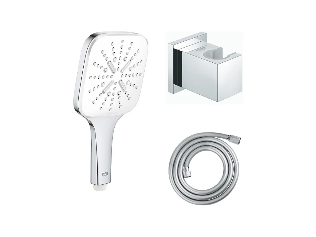 GROHE Douchette Vitalio Smartactive avec flexible Twistfree VitalioFlex Comfort 1750 chromé et support mural cube Euphoria