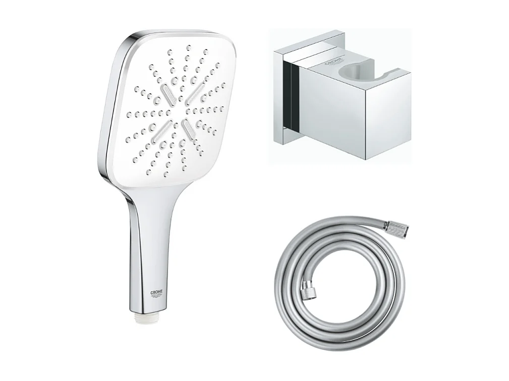 GROHE Douchette Vitalio Smartactive avec flexible Twistfree VitalioFlex Comfort 1750 chromé et support mural cube Euphoria