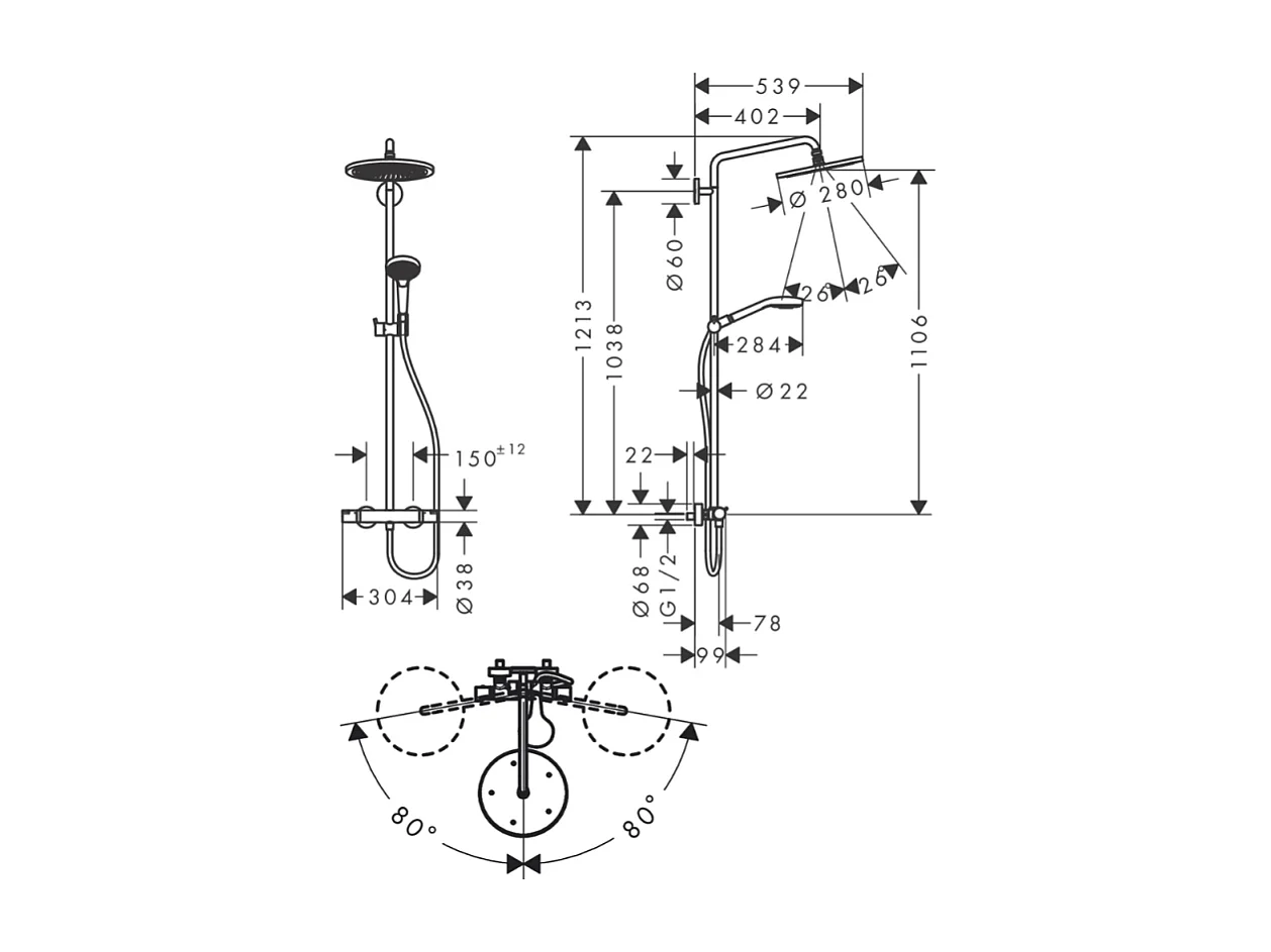 Colonne de douche thermostatique HANSGROHE Croma Select S 280 EcoSmart blanc mat