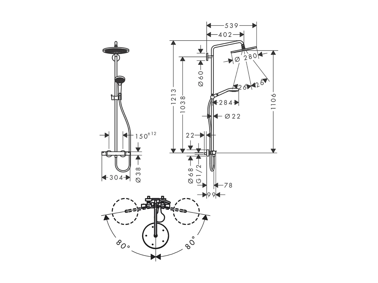 Colonne de douche thermostatique HANSGROHE Croma Select S 280 EcoSmart blanc mat
