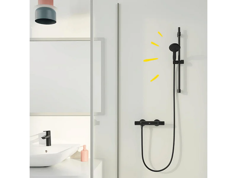 Mitigeur de douche thermostatique GROHE Precision Start noir mat + chiffonnette