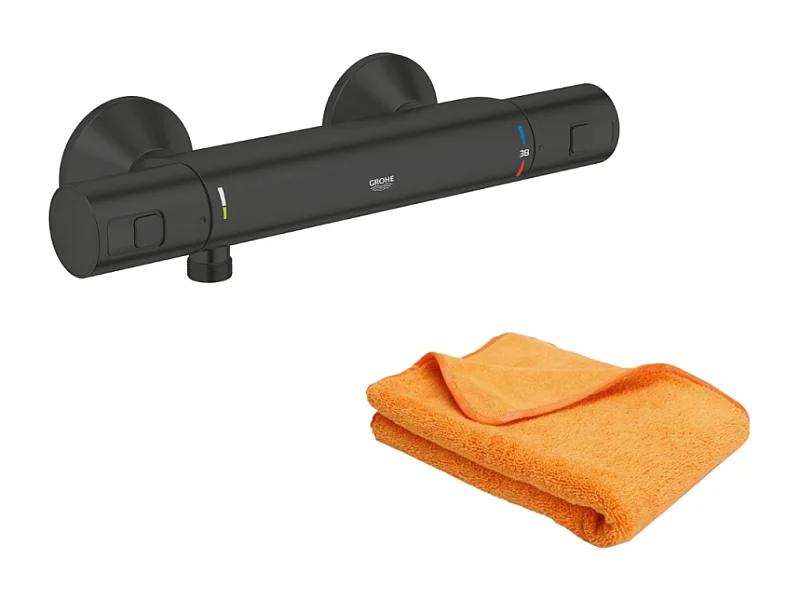 Mitigeur de douche thermostatique GROHE Precision Start noir mat + chiffonnette