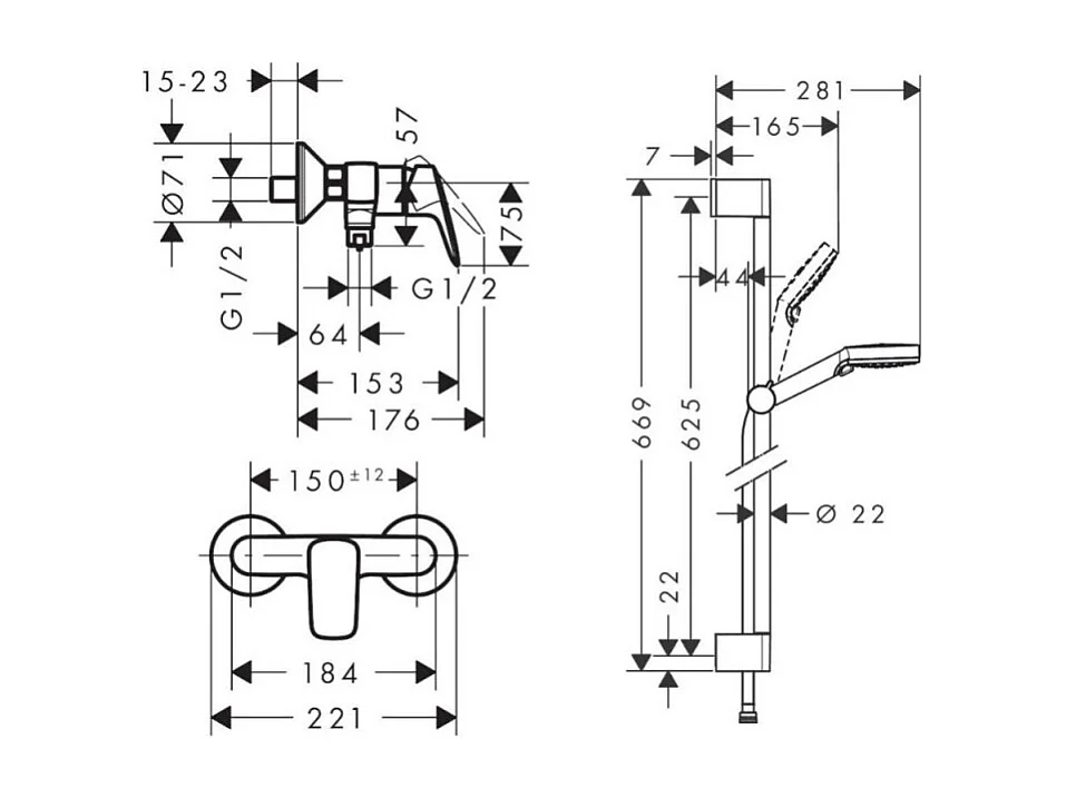 HANSGROHE Ensemble de douche Vario avec mitigeur mécanique Logis