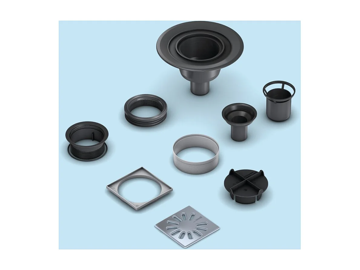 Bonde de douche sortie verticale WEDI avec grille carrée