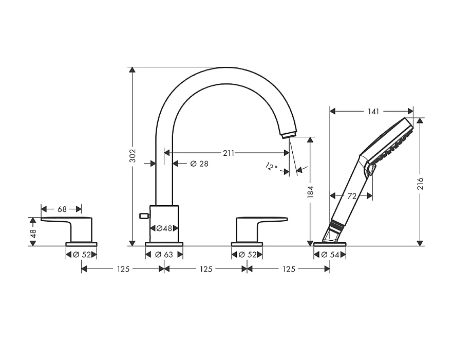 Mélangeur bain douche 4 trous HANSGROHE Vernis Blend chromé