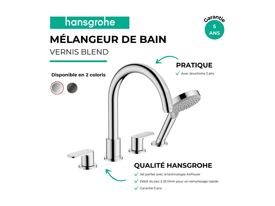 Mélangeur bain douche 4 trous HANSGROHE Vernis Blend chromé