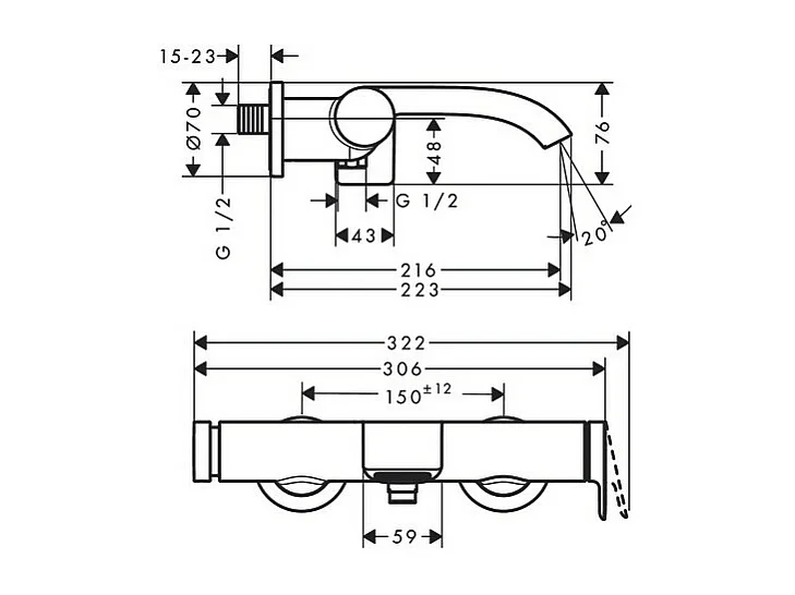 HANSGROHE Vivenis mezclador de ducha de baño mecánico cromado