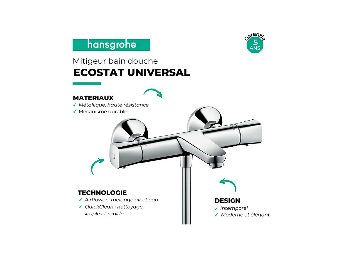 Mitigeur bain douche thermostatique HANSGROHE Ecostat Universal chromé + nettoyant Briochin