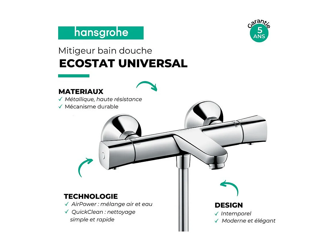 Mitigeur baignoire thermostatique HANSGROHE Ecostat Universal chromé + nettoyant Briochin
