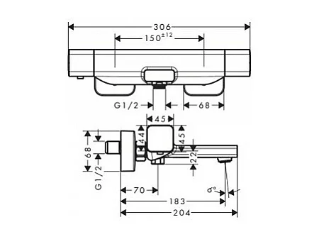 Hansgrohe Mitigeur thermostatique bain Ecostat e avec barre et douchette 4 jets Vario chrome