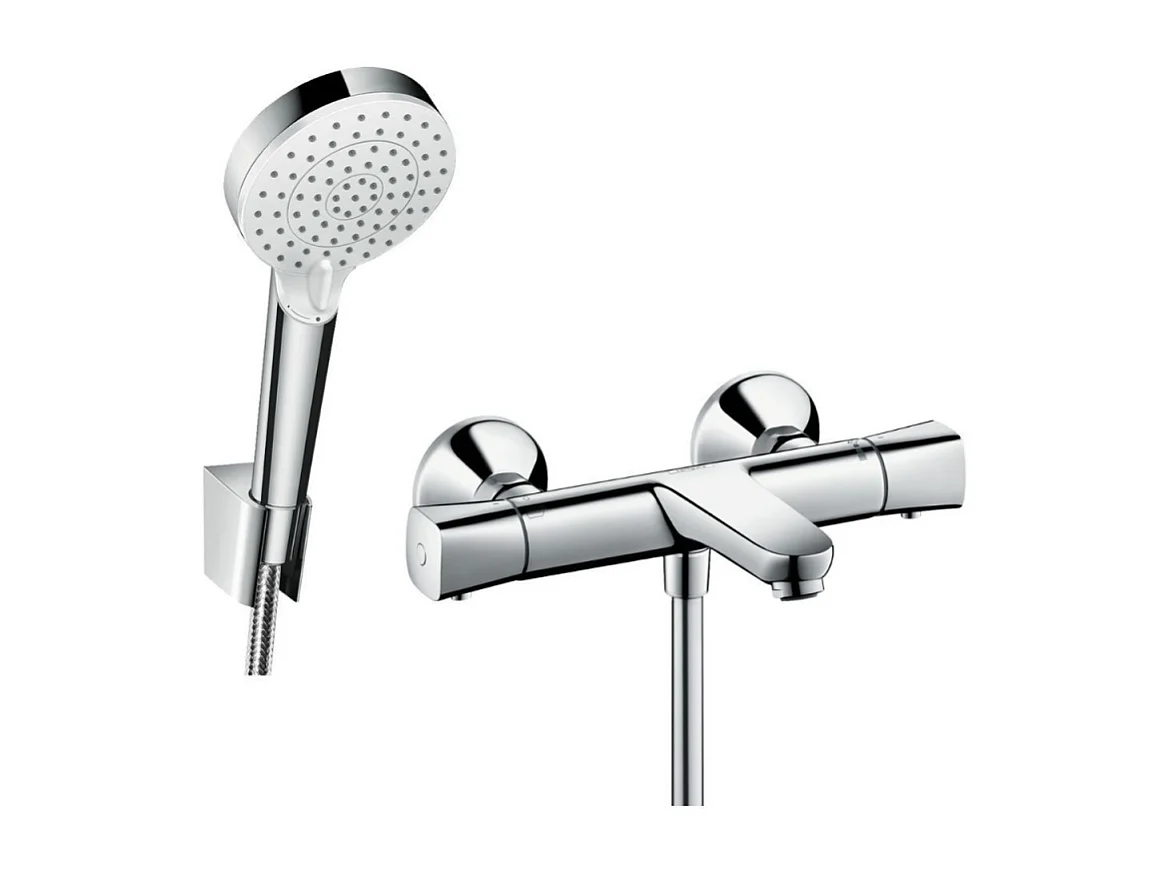 Douchette à main HANSGROHE Crometta + Mitigeur thermostatique bain douche Ecostat