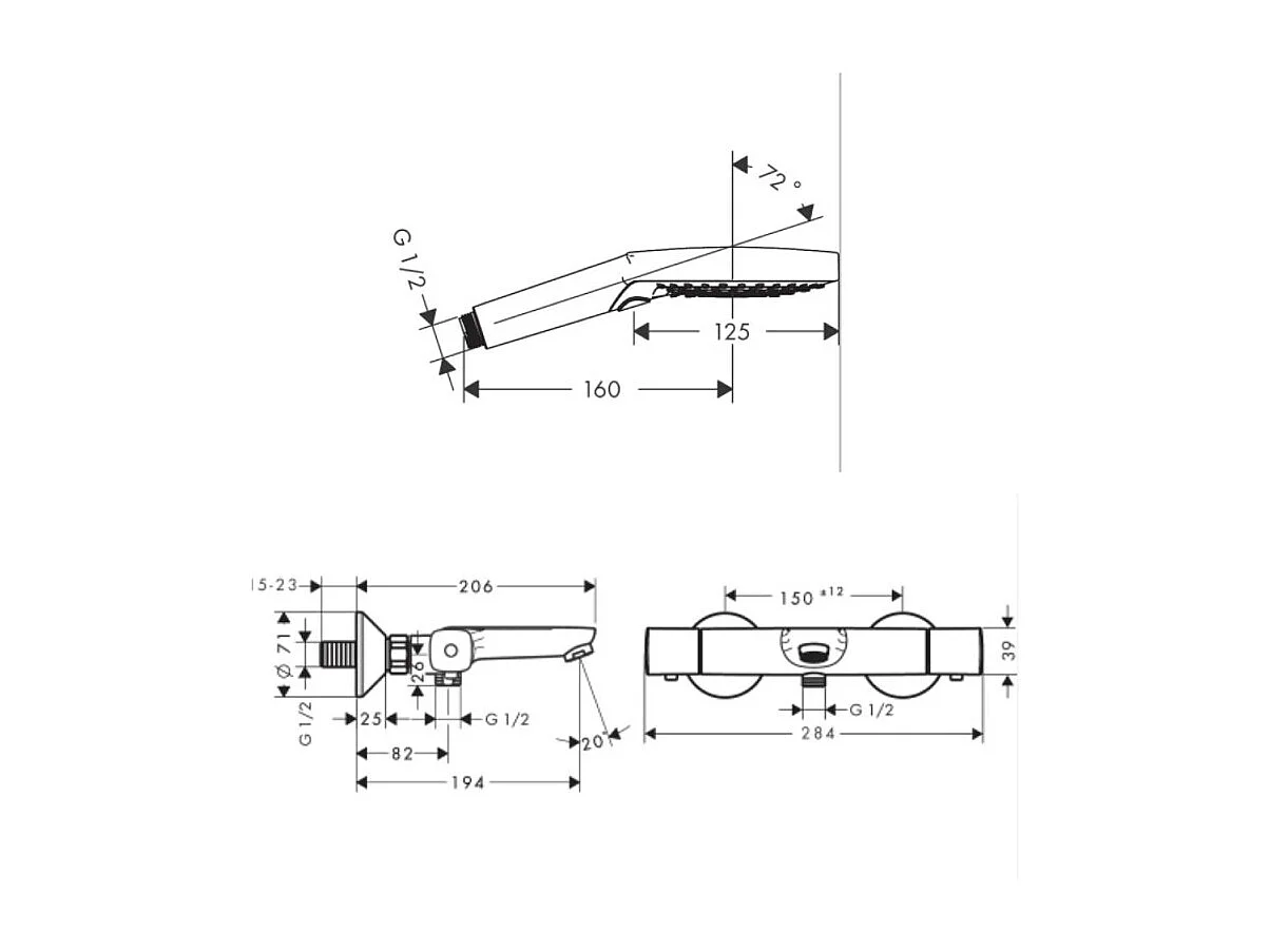 Douchette à main HANSGROHE Crometta + Mitigeur thermostatique bain douche Ecostat