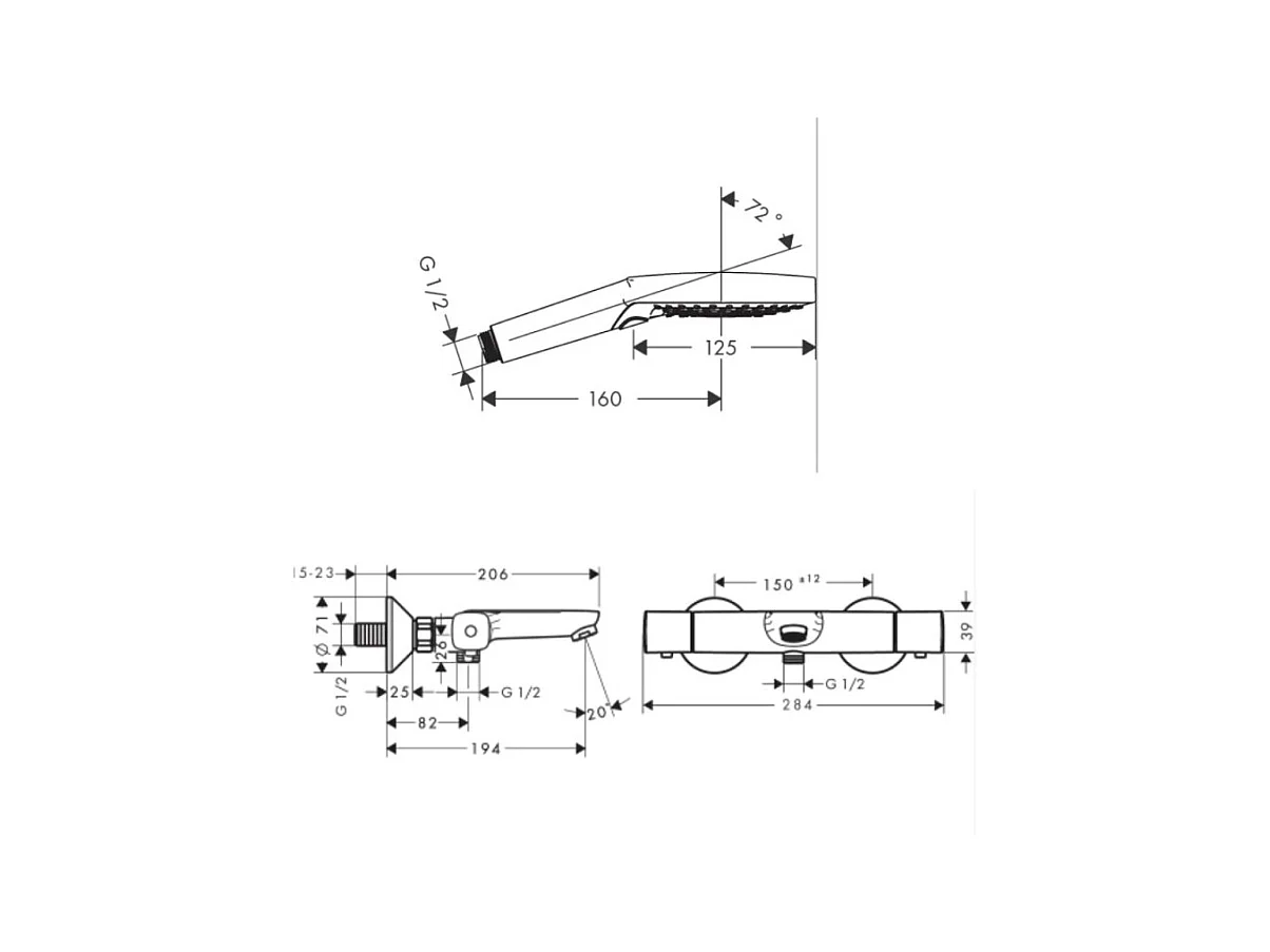 Douchette à main HANSGROHE Crometta + Mitigeur thermostatique bain douche Ecostat