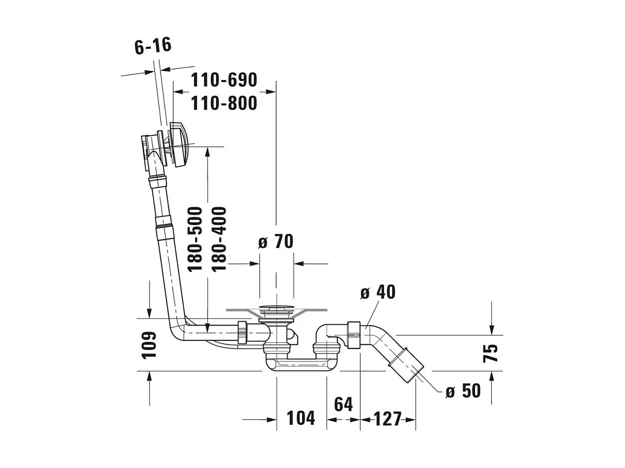 Vidage baignoire DURAVIT D-Code Chromé 35x8x40 cm