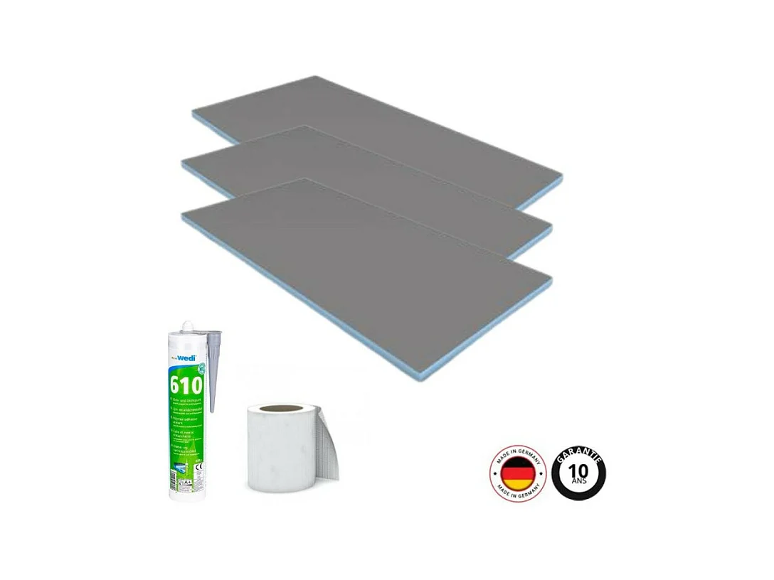 Pack 3 panneaux de construction WEDI 125 x 60 x 5 cm + colle polymere étanchéité 610 + bande d'armature collante