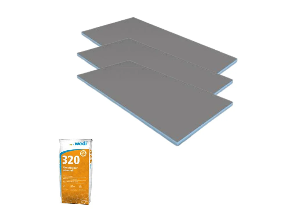 Pack 3 panneaux de construction WEDI 125 x 60 x 5 cm + colle à carrelage universelle 320